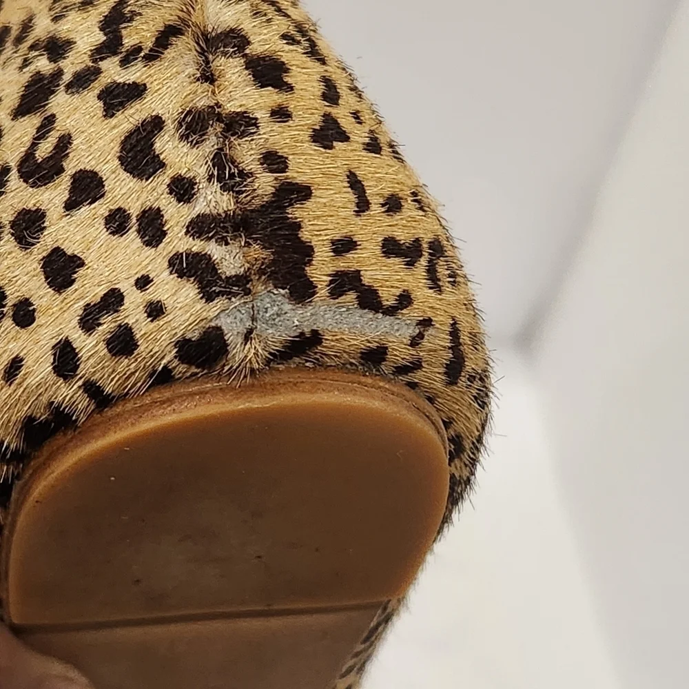 Zara Woman Animal Print Leather Ballet Flats Shoes Coral Red Bow US6.5/EU37